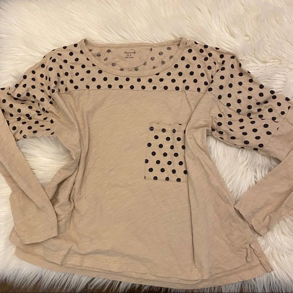 Madewell cream polka dot long sleeve shirt small - Picture 3 of 7